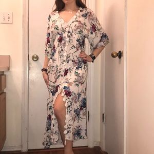 White floral maxi dress with split